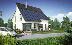Energieautarkes Haus in Schmölln mit Elektroauto im Carport und blühendem Garten Energieautarkes Haus in Schmölln mit Elektroauto im Carport und blühendem Garten