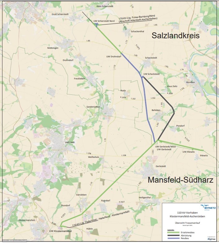 Trassenverlauf Hochspannungsleitung Klostermansfeld Aschersleben Trassenverlauf Hochspannungsleitung Klostermansfeld Aschersleben