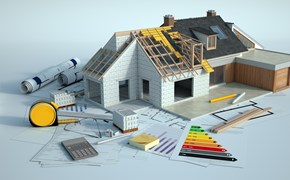 Hausmodell auf Plänen und Anträgen Hausmodell auf Plänen und Anträgen