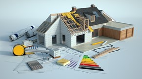 Hausmodell auf Plänen und Anträgen Hausmodell auf Plänen und Anträgen