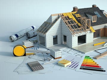 Hausmodell auf Plänen und Anträgen Hausmodell auf Plänen und Anträgen